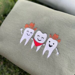 Gildan Olive Sweatshirt with Tooth Cowboy Design